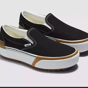 Vans stacked Black and White Sneakers with Brown Accents